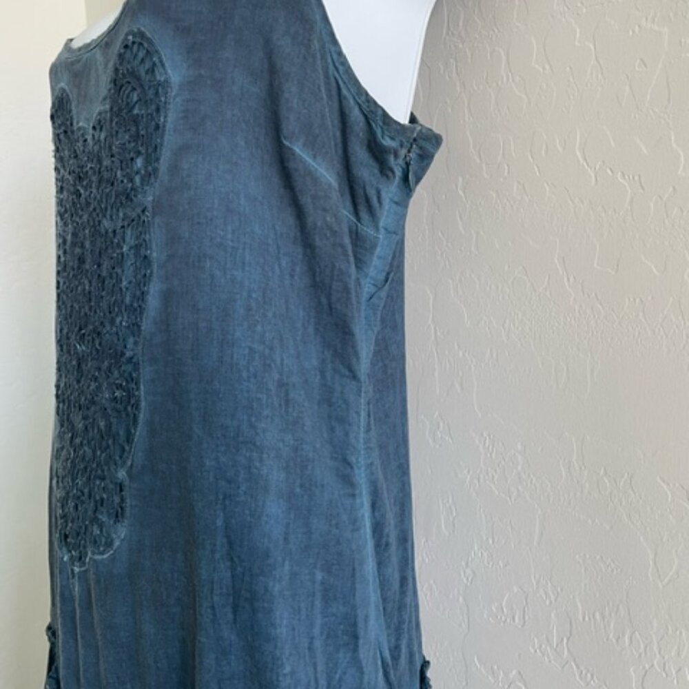 Lauren by Ralph Lauren Lace Trim Tiered Indigo Blue Boho sleeveless Dress 6 - Picture 5 of 6